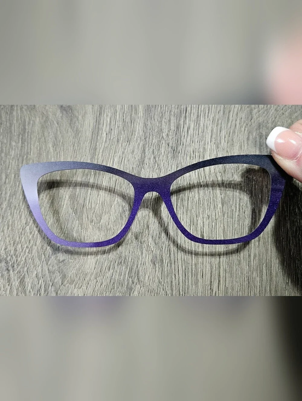 WANDA topper By Tasha's Top Frames Thin Metal Shimmer Black To Purple Ombre Top